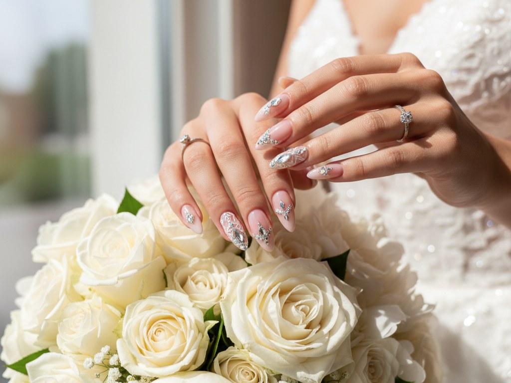 Bridal Nail Ideas with Rhinestones 2025: Sparkling Designs for Your Wedding Day
