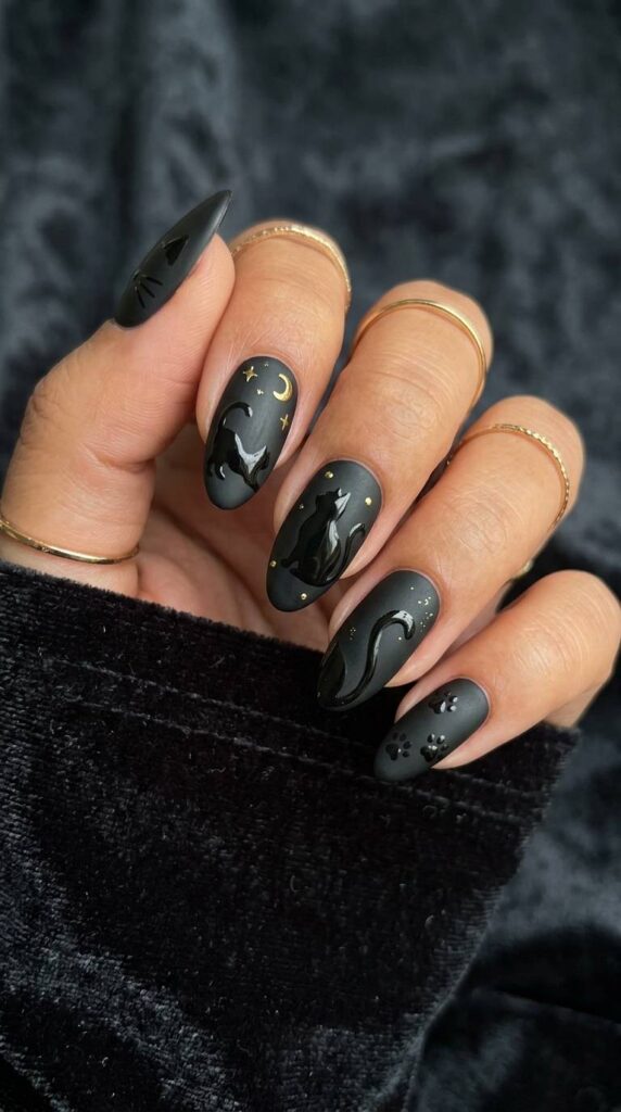 Elegant Black Cat Nails