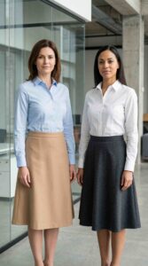 Button-Down Shirt with A-Line Skirt