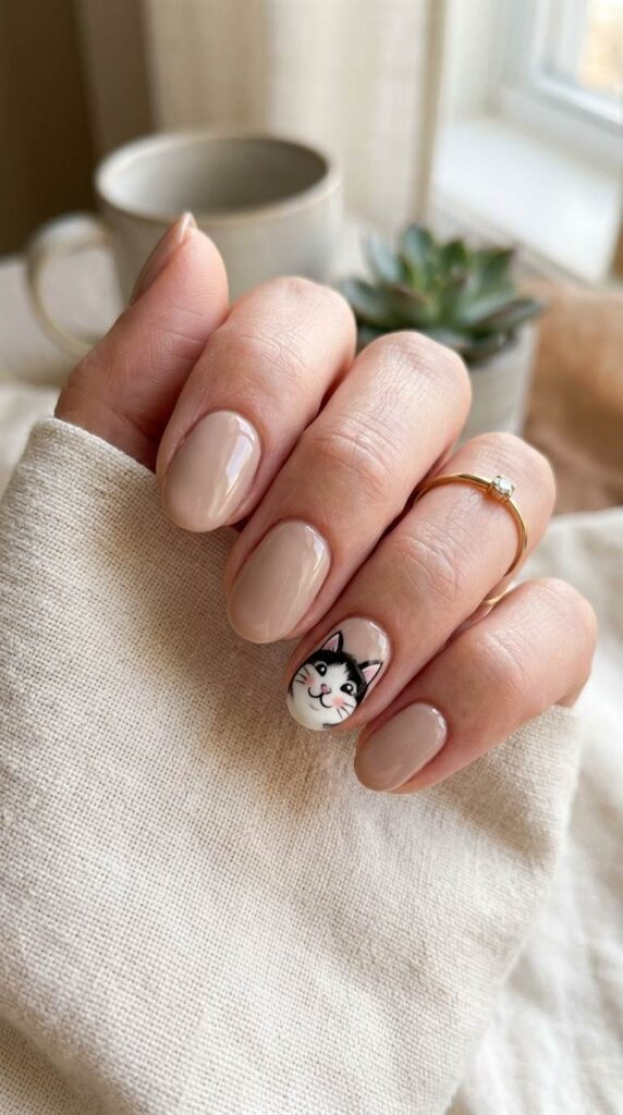 Cat face accent nails
