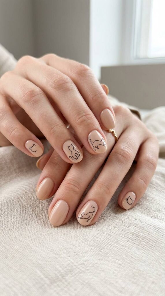 Minimal Cat Outline Nails