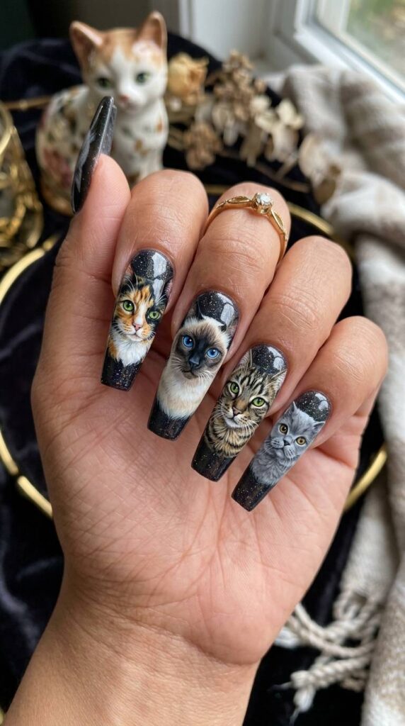 cat portrait nails
