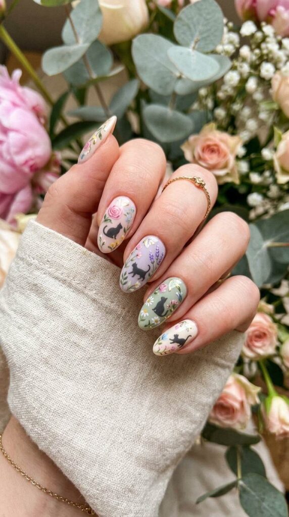 Floral Cat Nails