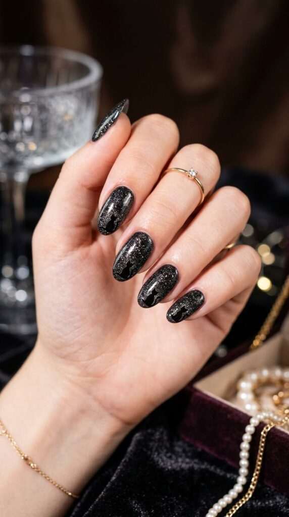 Glitter Cat Silhouette Nails