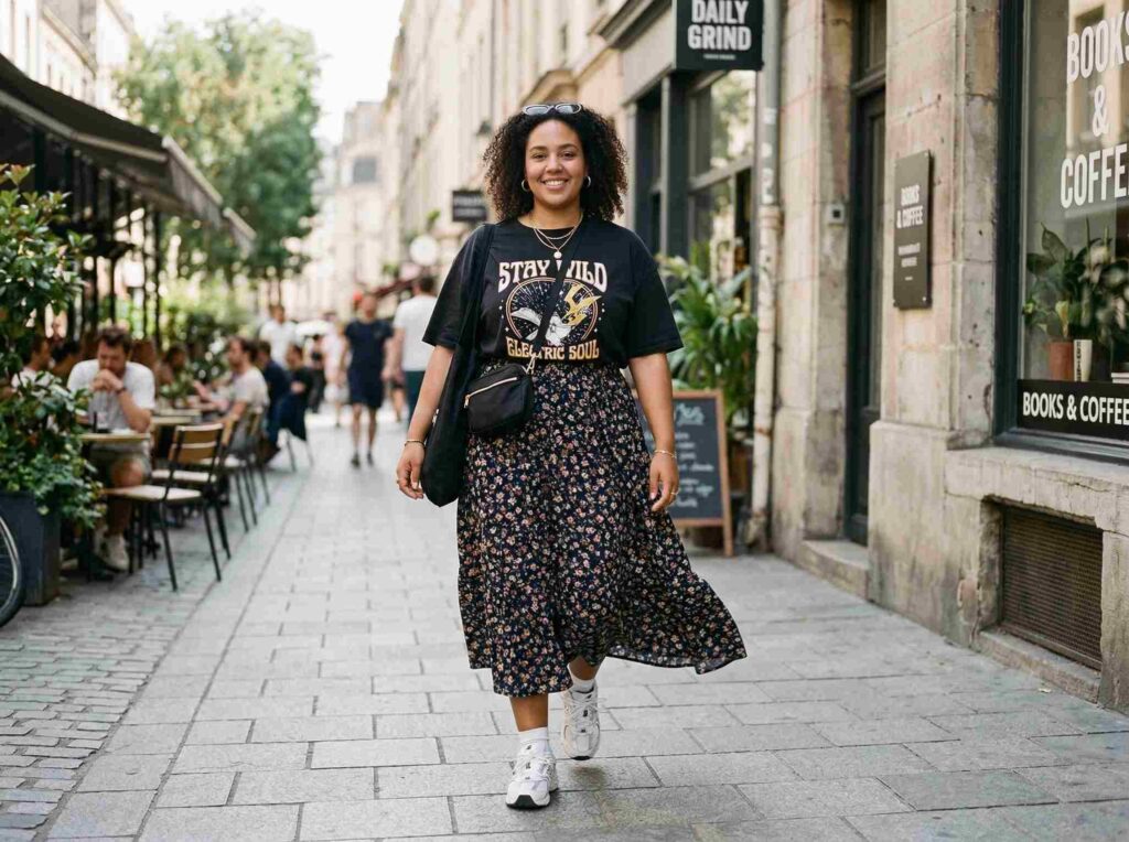 Midi Skirt with Graphic Tee