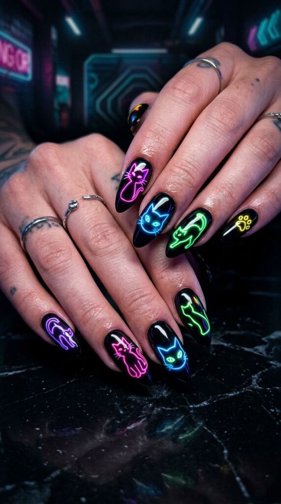 neon cat nails