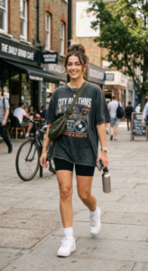 Oversized graphic tee biker shorts 