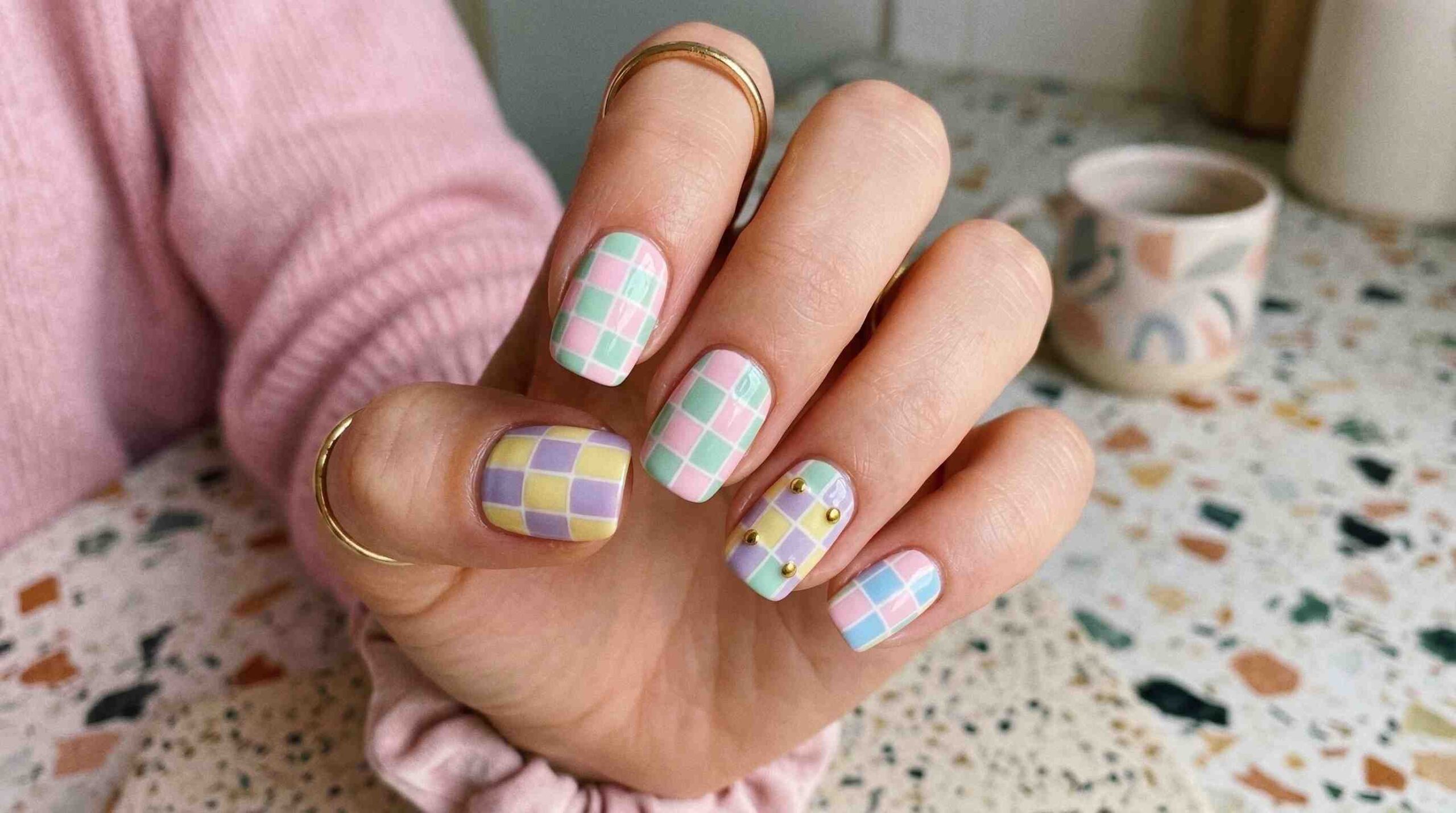 Pastel Checkered Nails