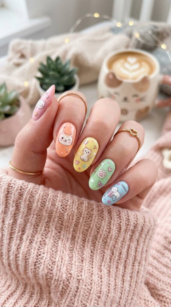 Pastel Kitty Nails