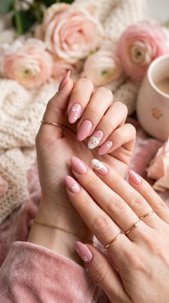 Pink Cat Lover Nails