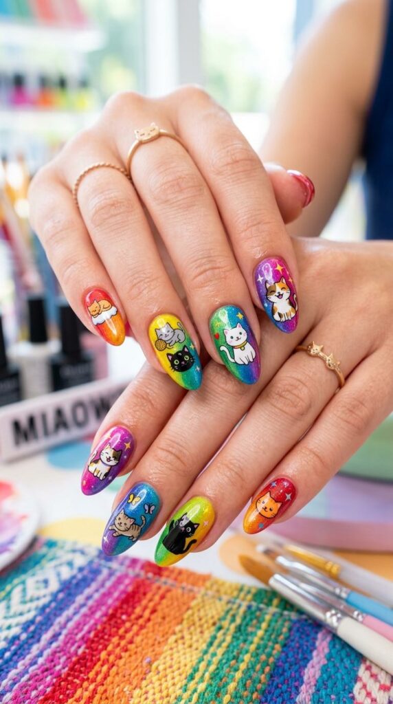 Rainbow cat nails