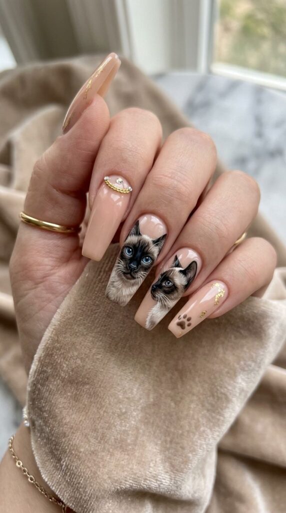 Siamese cat nail art
