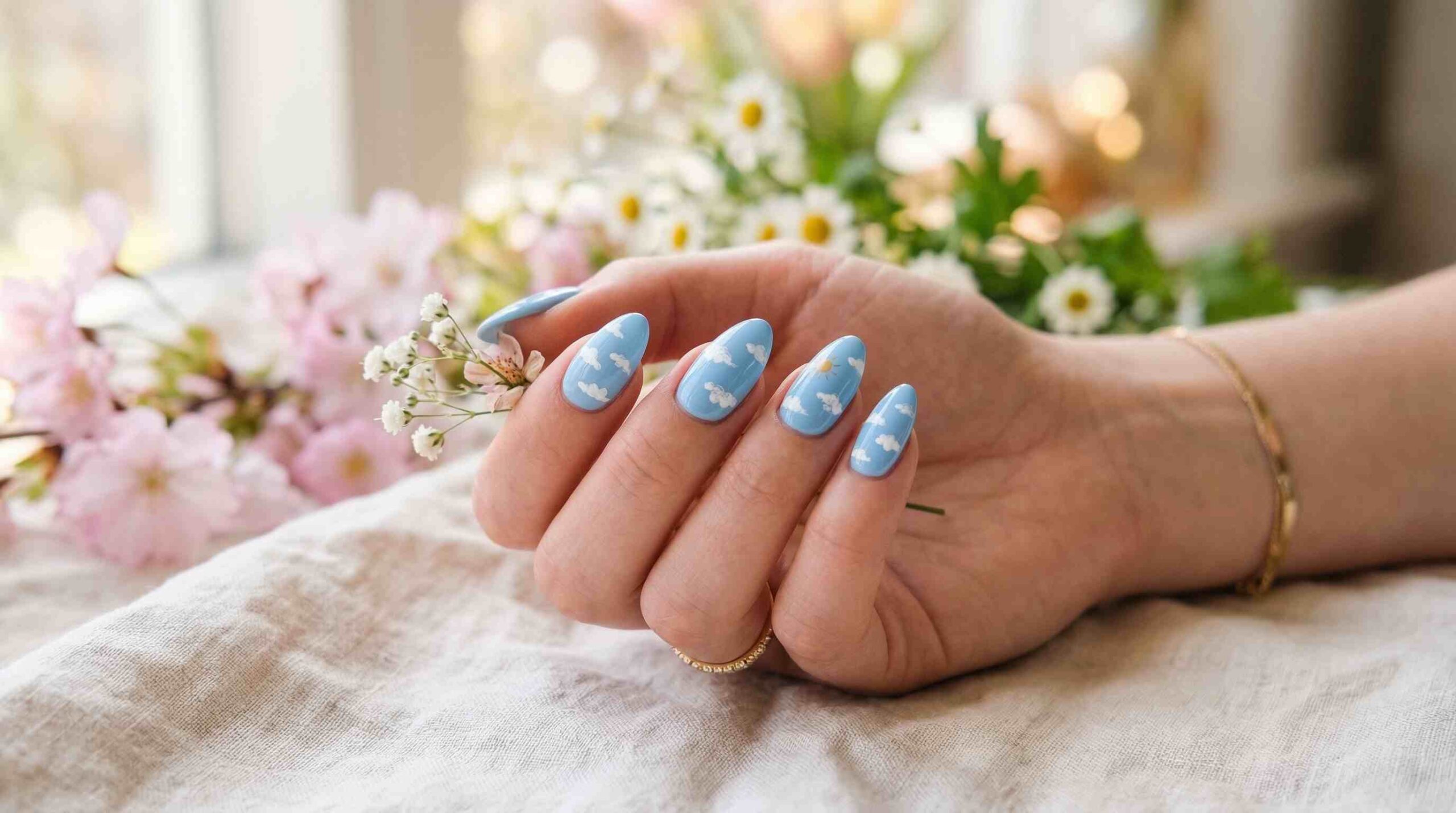 Sky Blue Cloud Nails