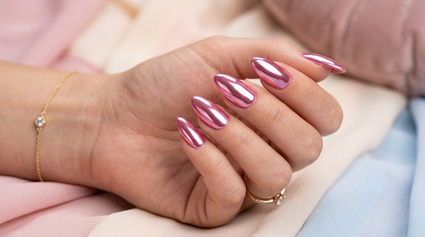 Soft Pink Chrome Nails