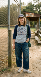 Vintage baseball tee baggy jeans
